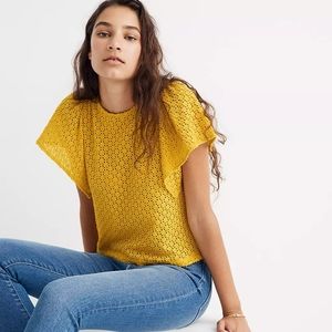Madewell Texture & Thread Eyelet Flutter-Sleeve Top